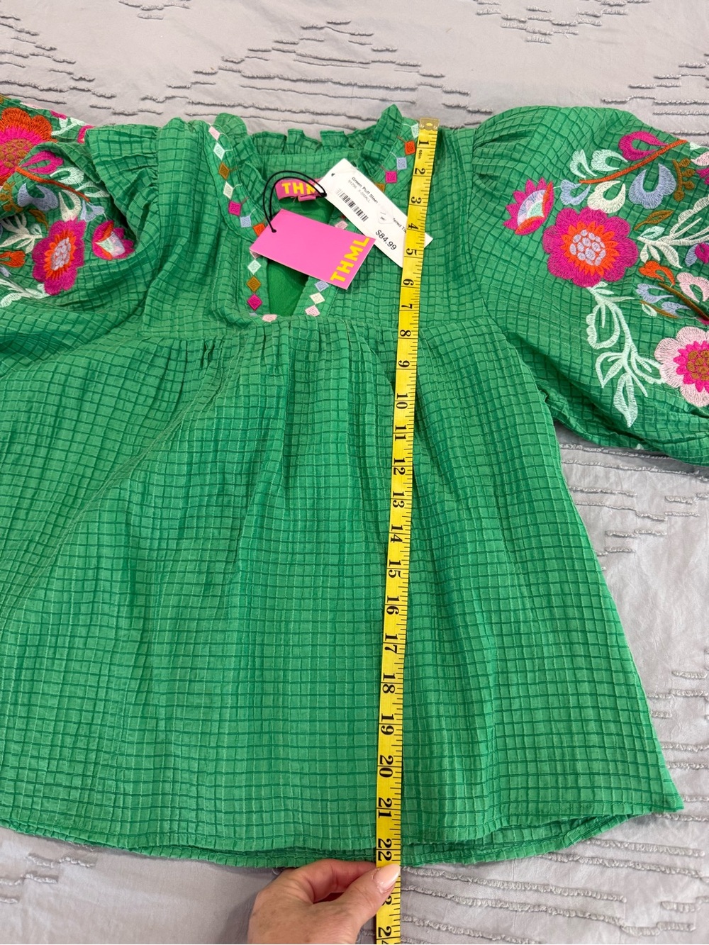 THML Green Puff Sleeve Top - Picture 7 of 8